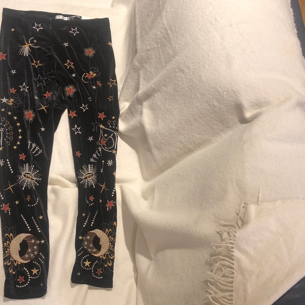 Johny Was Los Angels Black Velour and embroidered Starry Night Leggings
